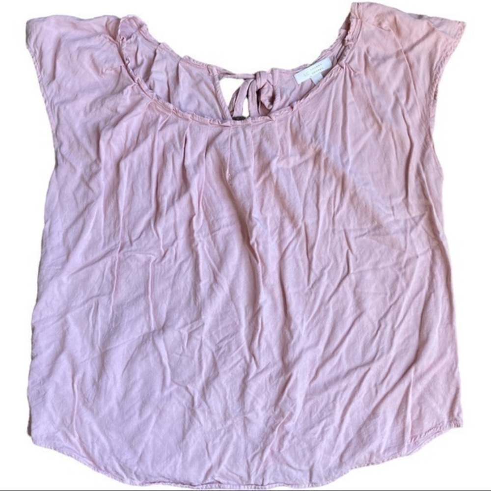 Lauren Conrad size L pastel pink top pleated from gathered, ties in back keyhole